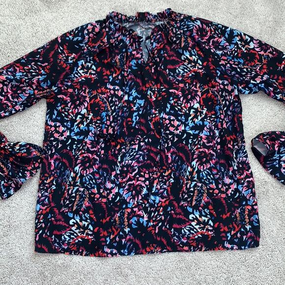 Sois Inspire Split Neck Printed Blouse Top Sz S - Picture 3 of 9